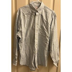 Brooks Brother 346 Blue Checkered Button Down Non Iron All Cotton Pocketed Large